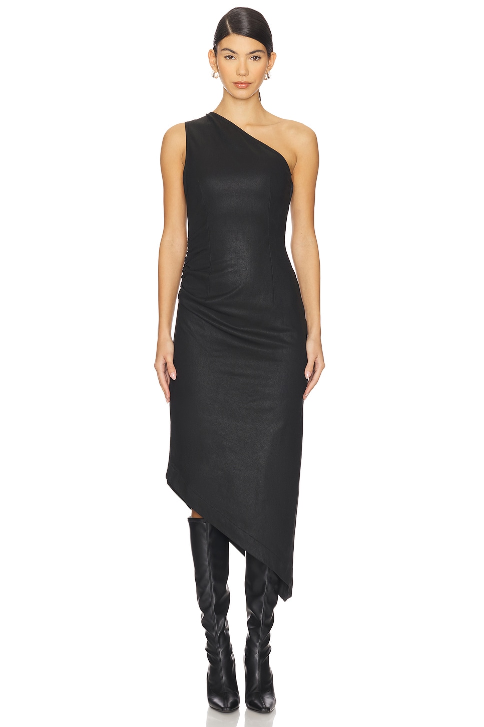 knee length dresses for ladies Esme Dress Off Shoulder Midi | Black Coated main image 0
