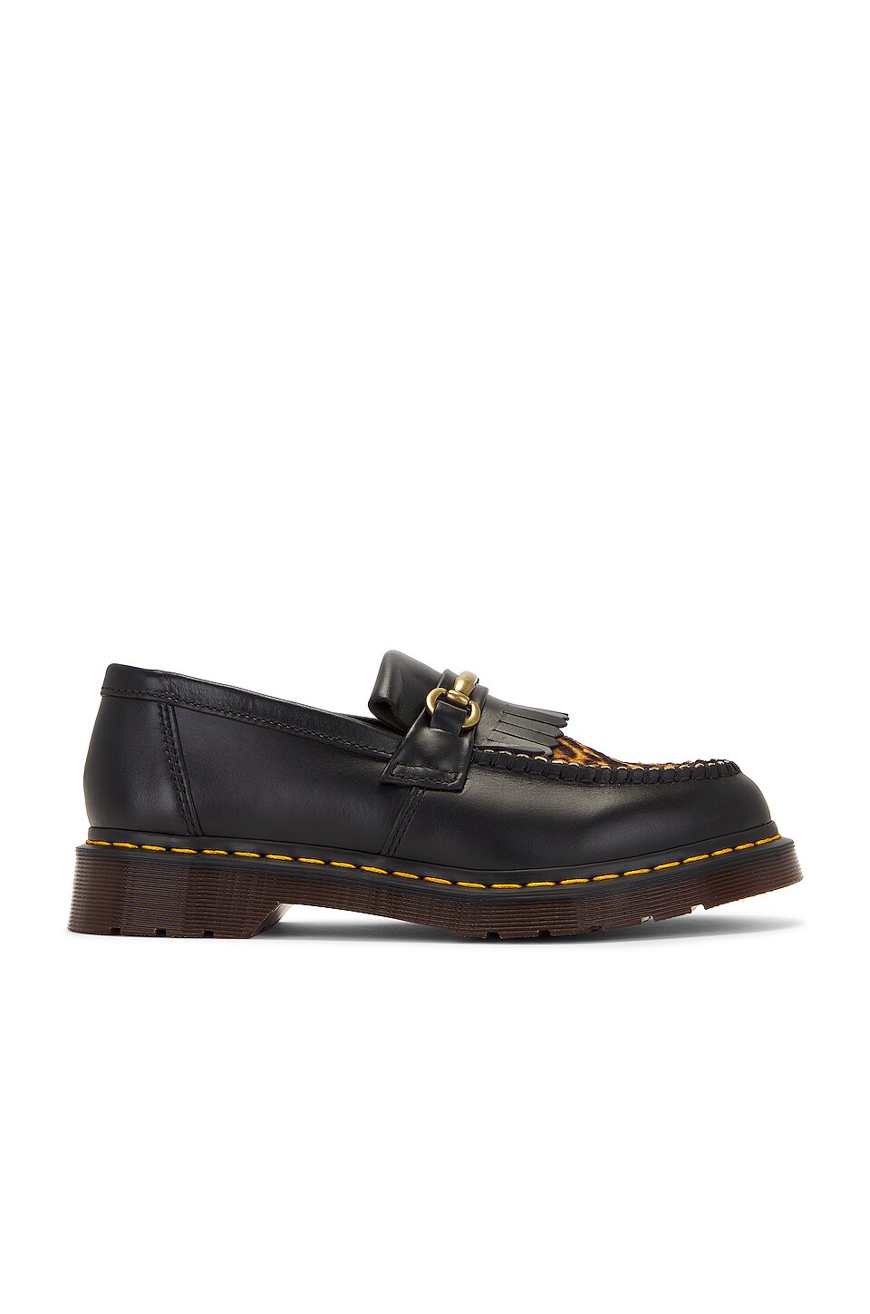 Dr. Martens Adrian Snaffle Cambridge Hair On Loafer in Black & Micro Leopard