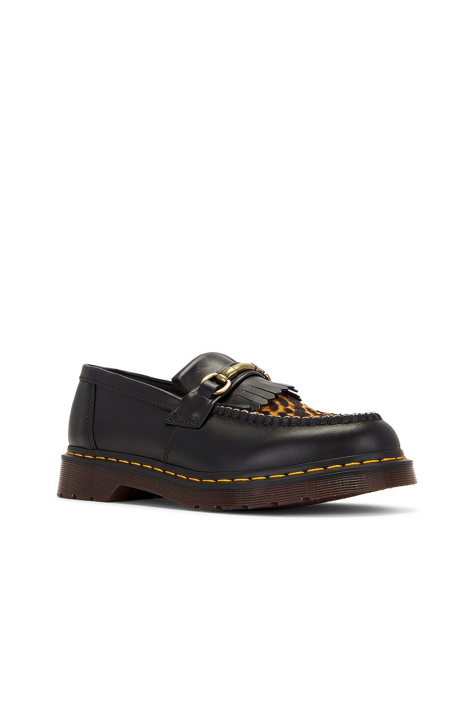 Dr. Martens Adrian Snaffle Cambridge Hair On Loafer in Black & Micro Leopard