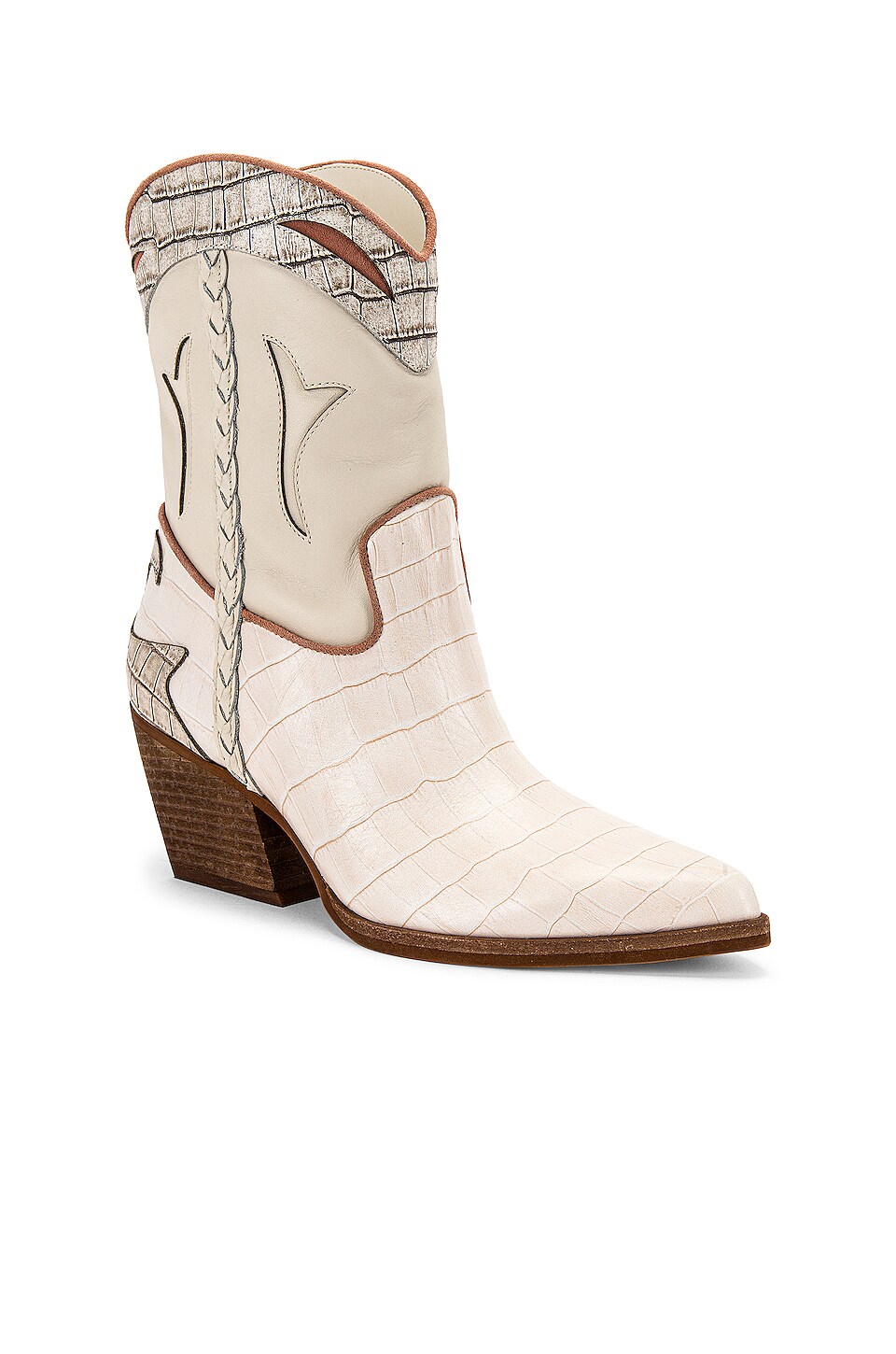 dolce vita huey booties in ivory croco print leather