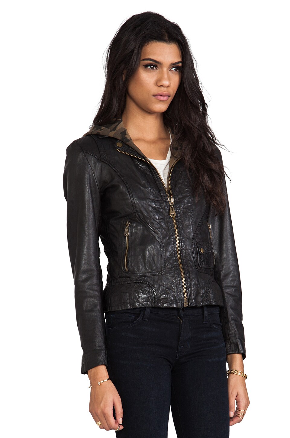Doma Washed Lamb Leather Jacket With Detachable Hood In Black Doma Washed Lamb Leather Jacket With Detachable Hood In Black Camo Revolve