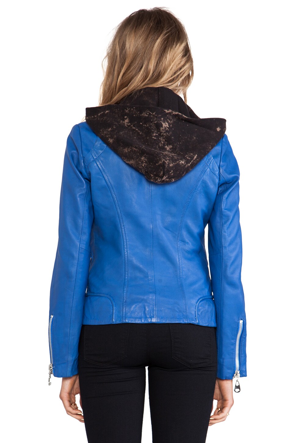 Doma Washed Lamb Leather Jacket With Detachable Hood In Electric Doma Washed Lamb Leather Jacket With Detachable Hood In Electric Blue Revolve