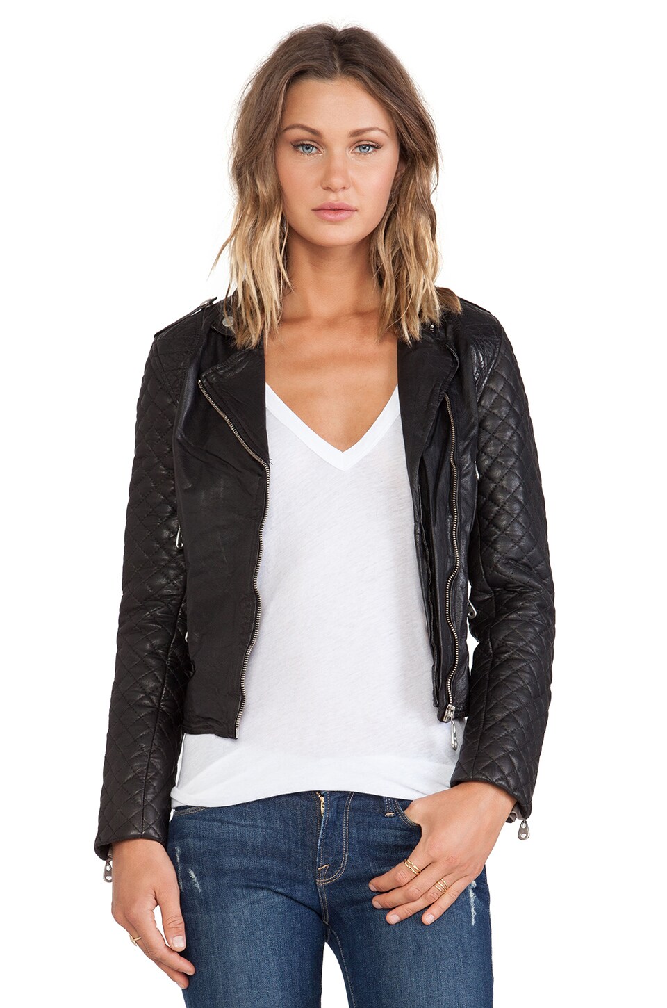 DOMA Quilted Sleeve Moto in Black
