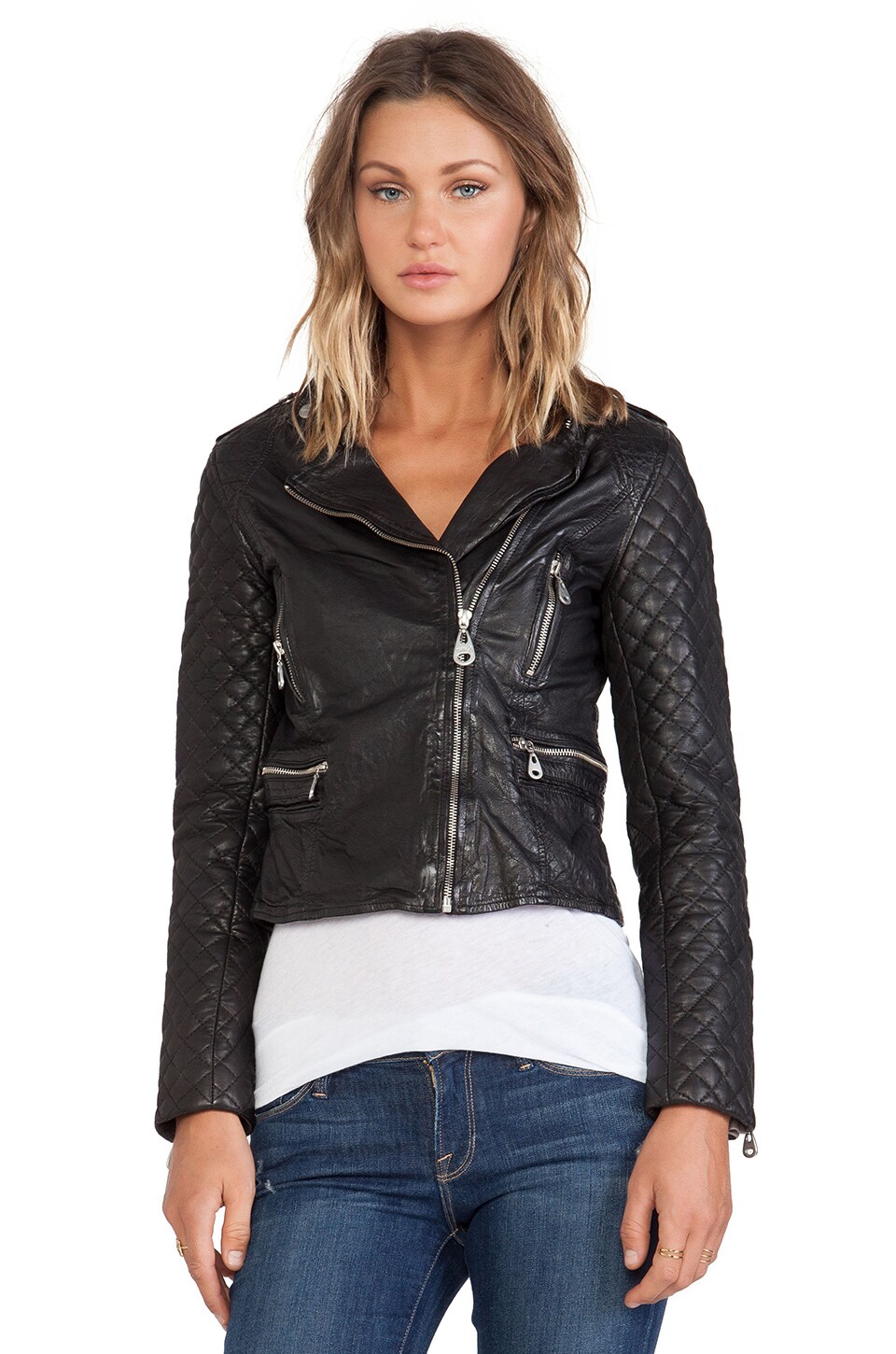 DOMA Quilted Sleeve Moto in Black
