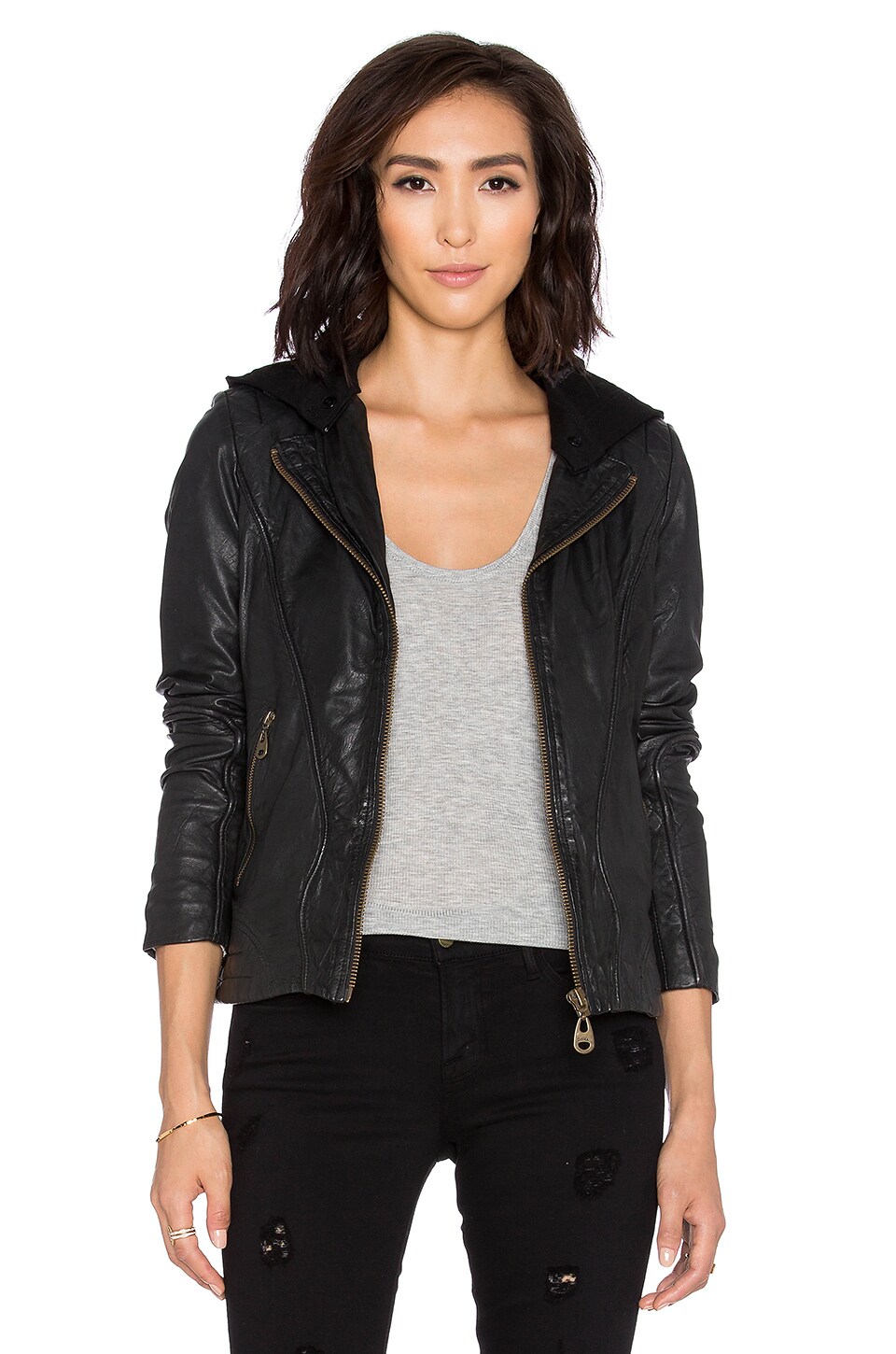 DOMA Hooded Moto Jacket in Black | REVOLVE