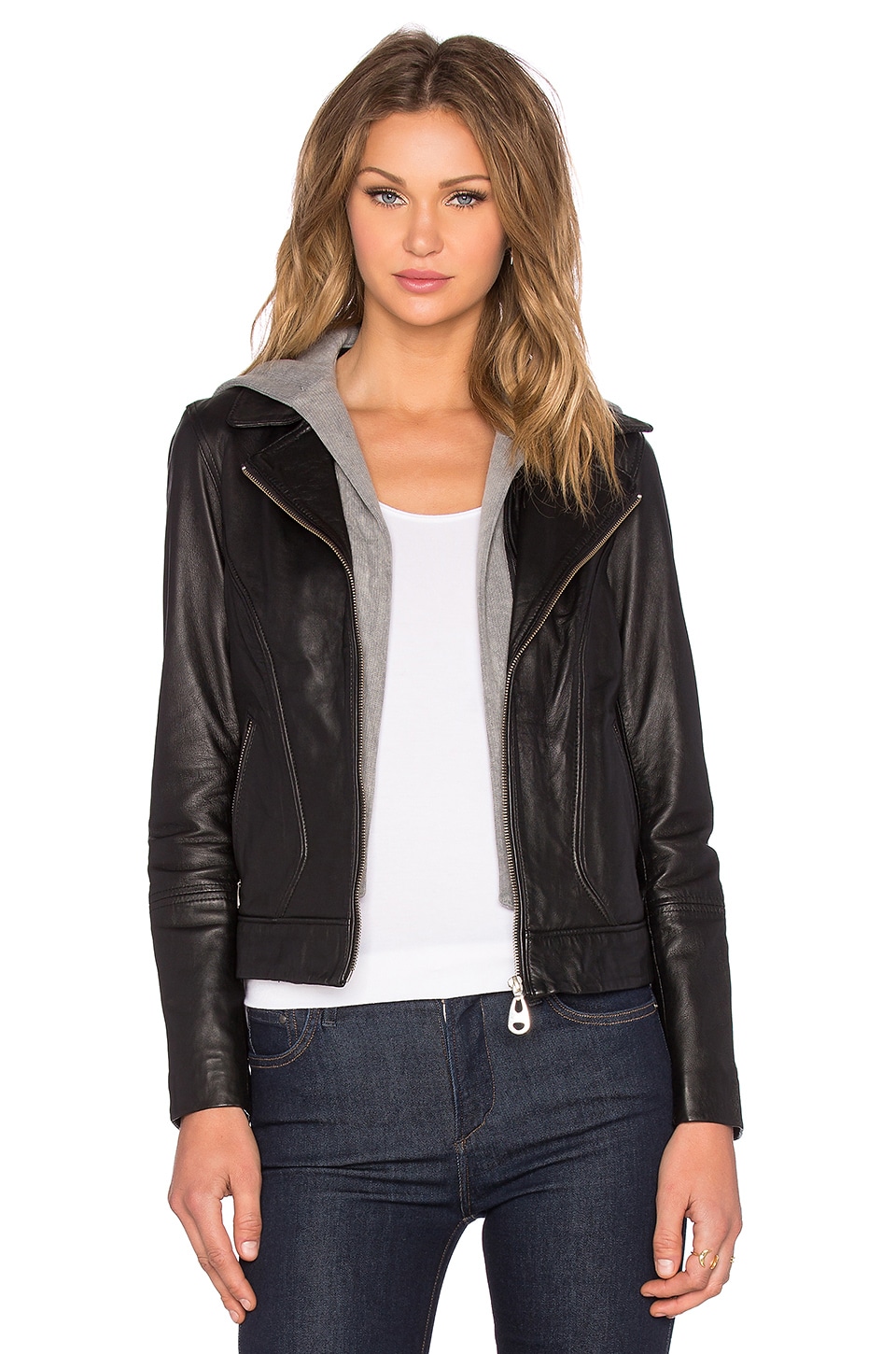 DOMA Hooded Leather Jacket in Black | REVOLVE