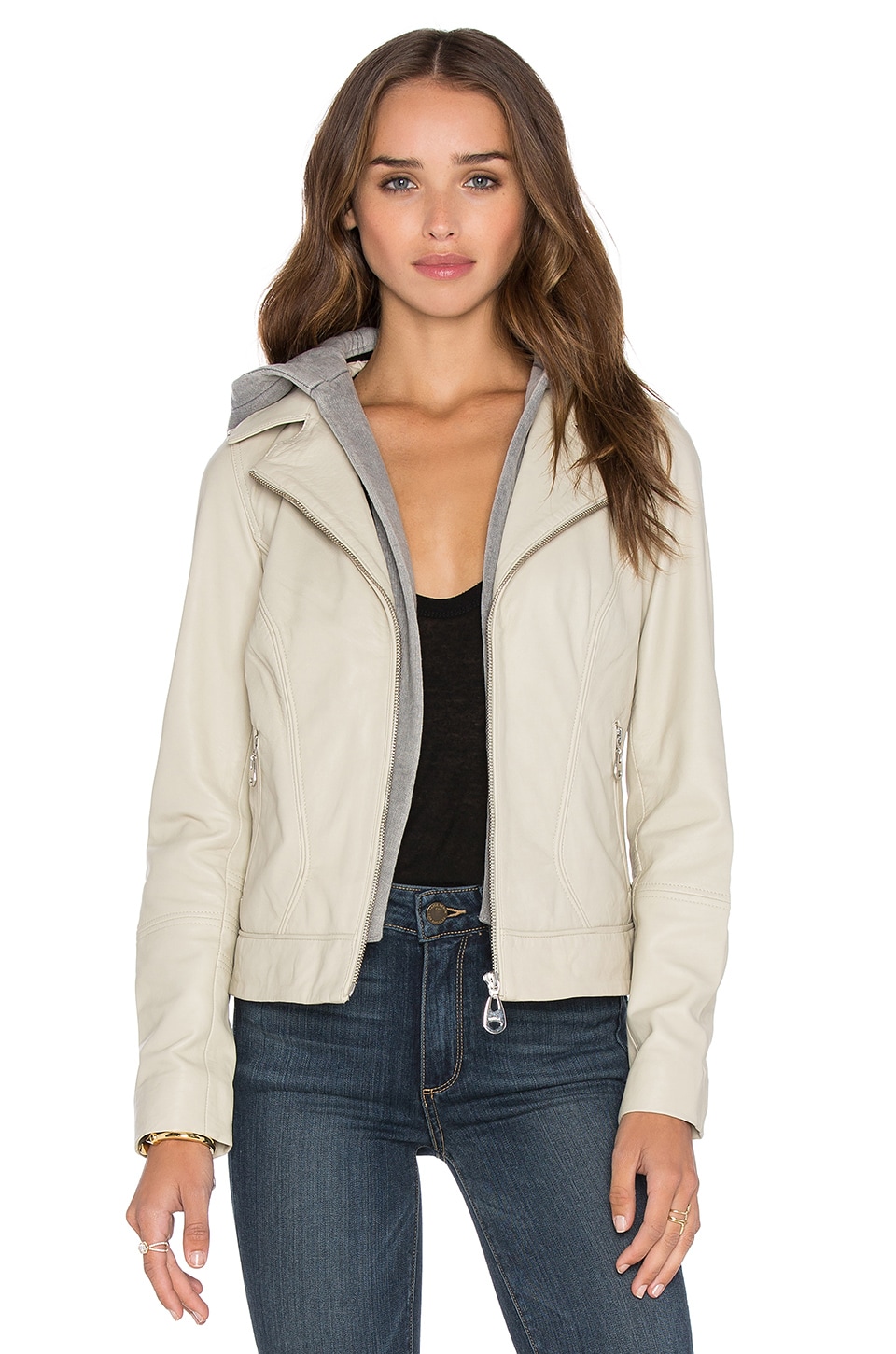 DOMA Hooded Leather Jacket in Acru | REVOLVE