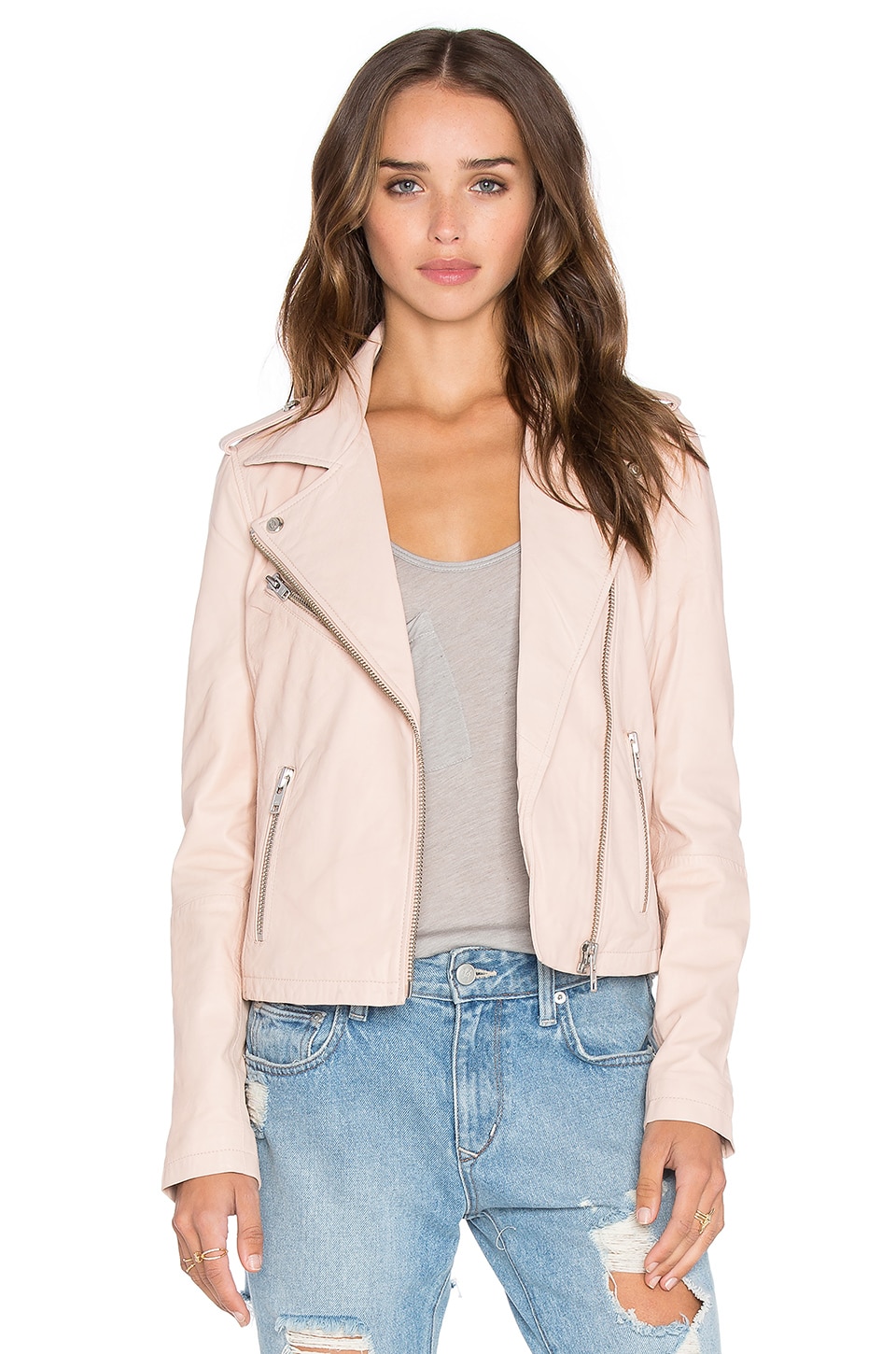 DOMA Biker Leather Jacket in Light Pink | REVOLVE