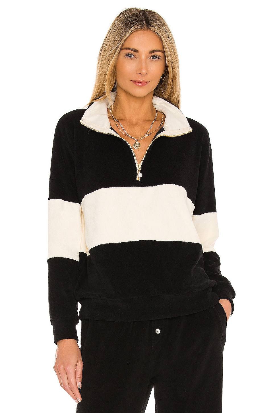 DONNI. Terry Half Zip Pullover in Jet REVOLVE