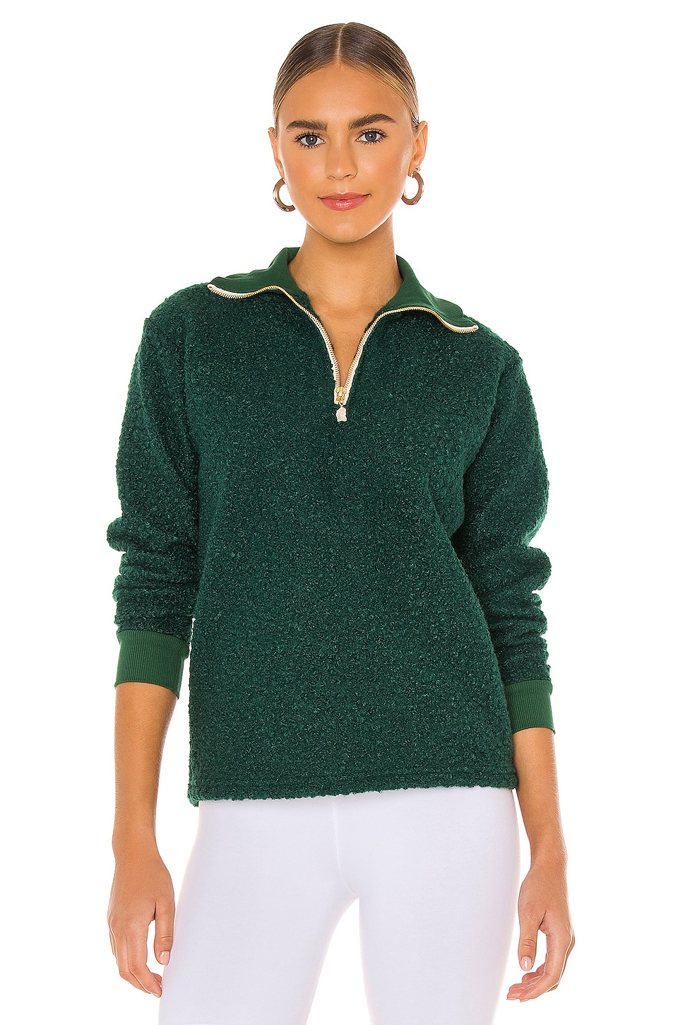 Donni Curly Half Zip Pullover In Hunter Revolve