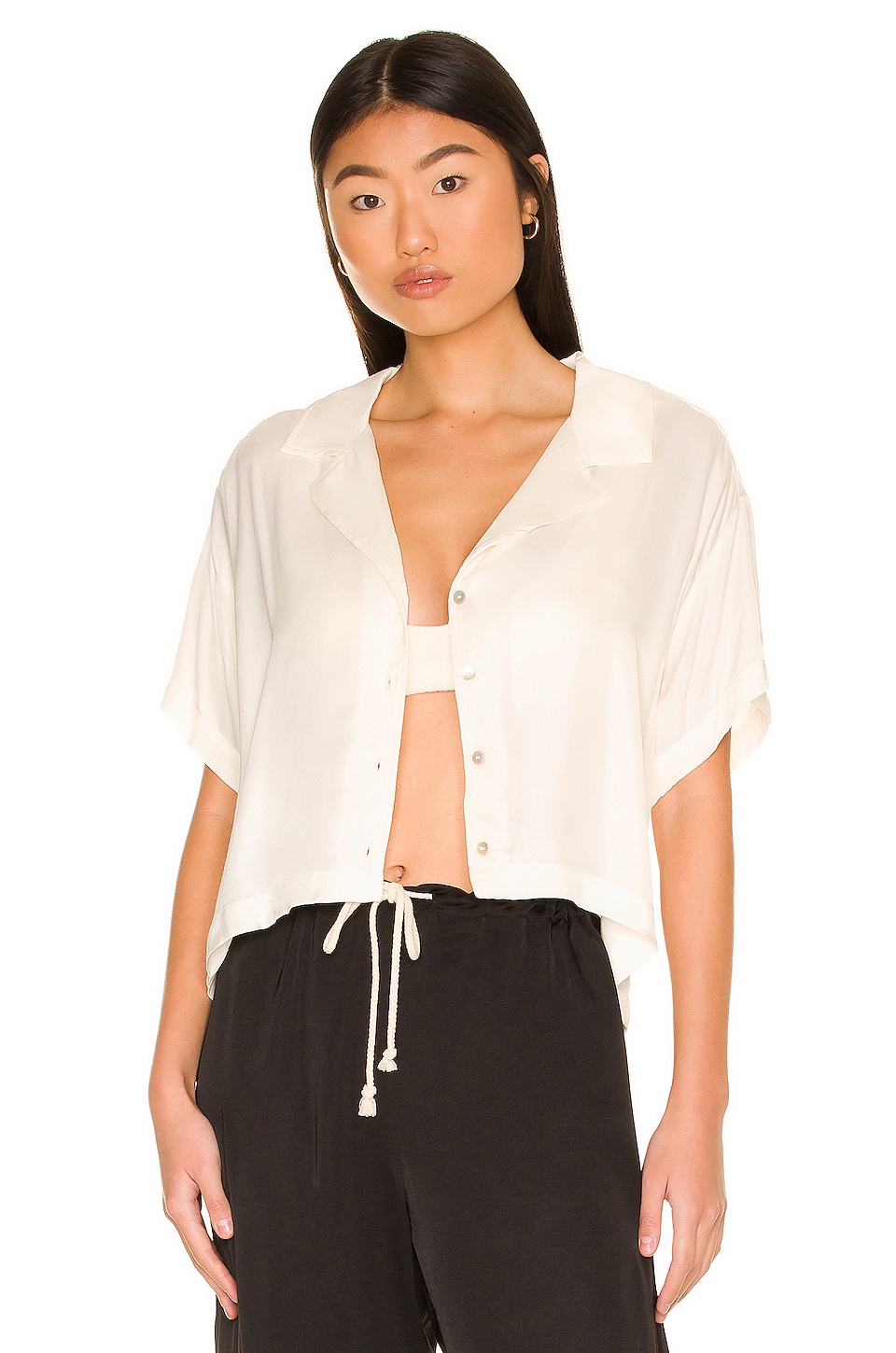 DONNI. Silky Short Sleeve Top in Creme
