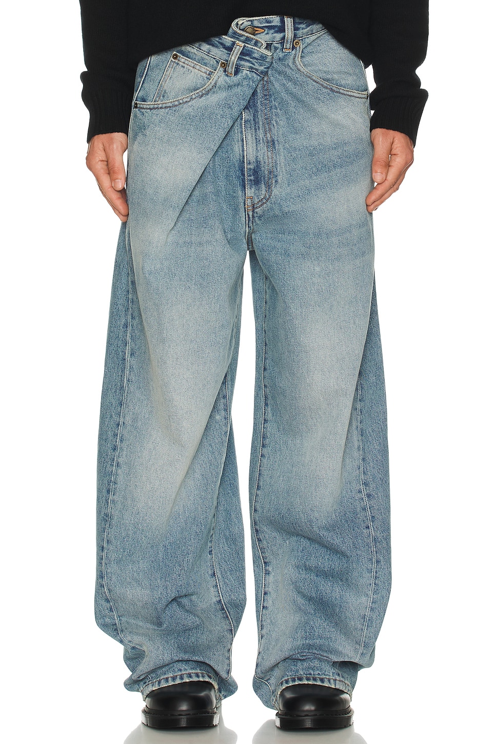 DARKPARK Ined Fold Over Denim Pants in Light Wash | REVOLVE