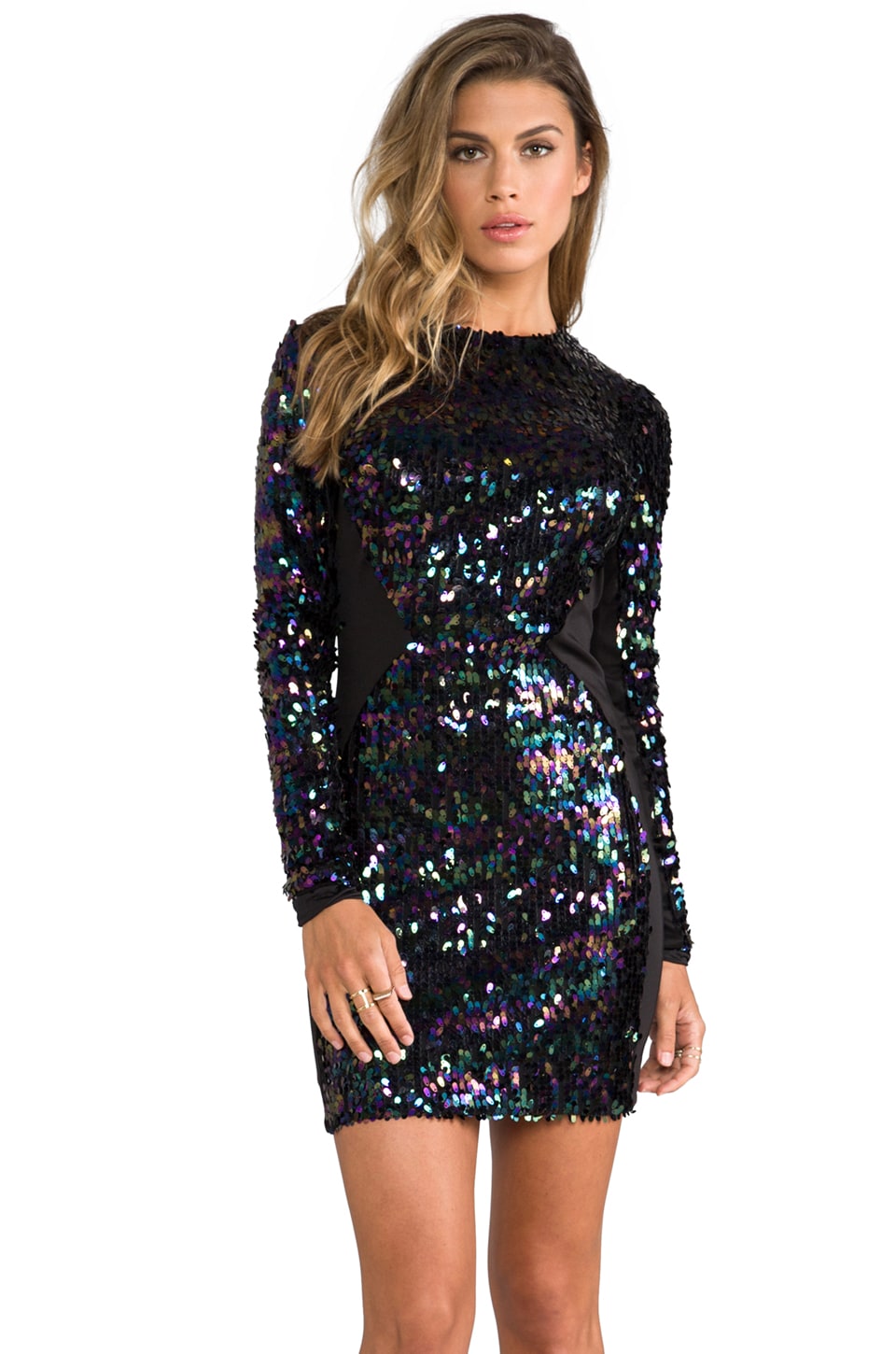 long sleeve multi color sequin dress