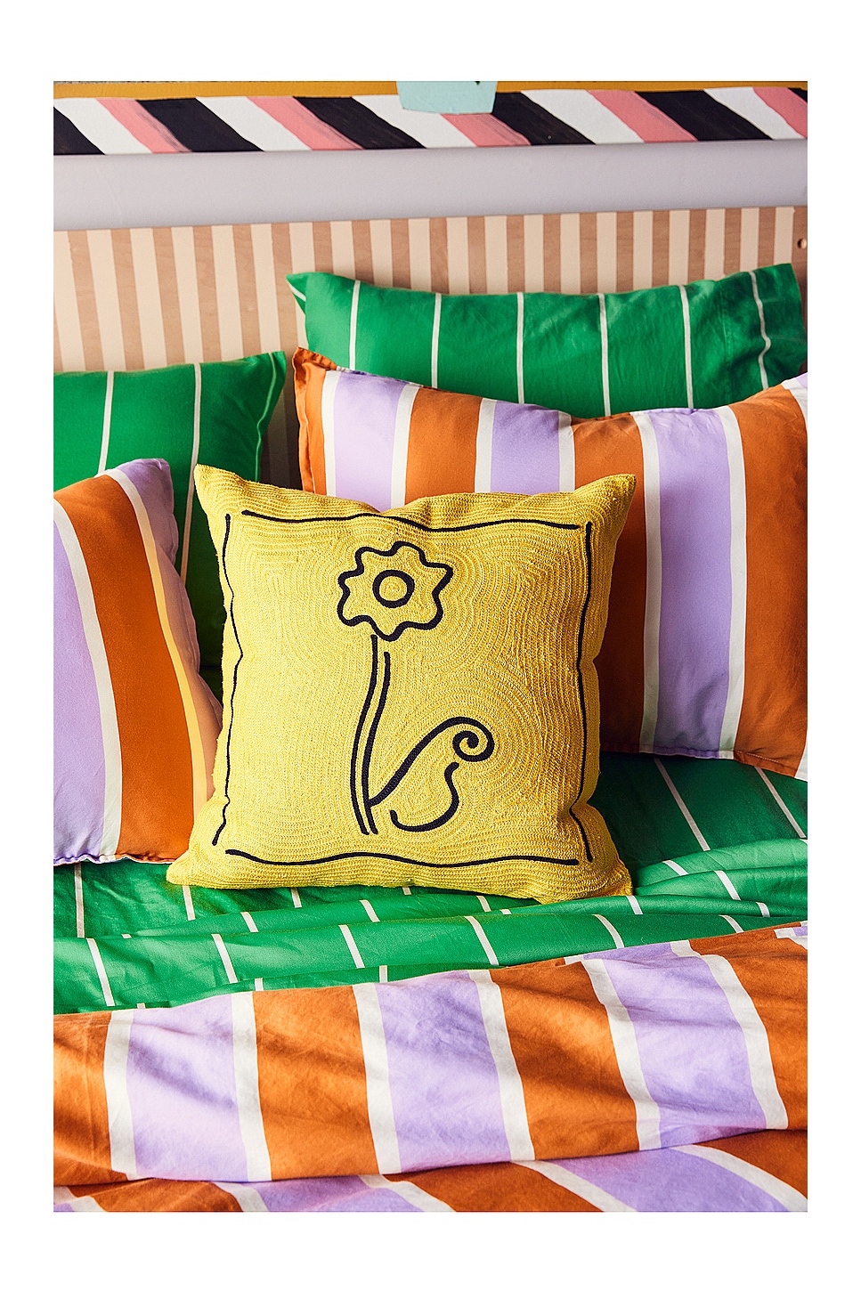 Daisy Embroidered Pillow Cover