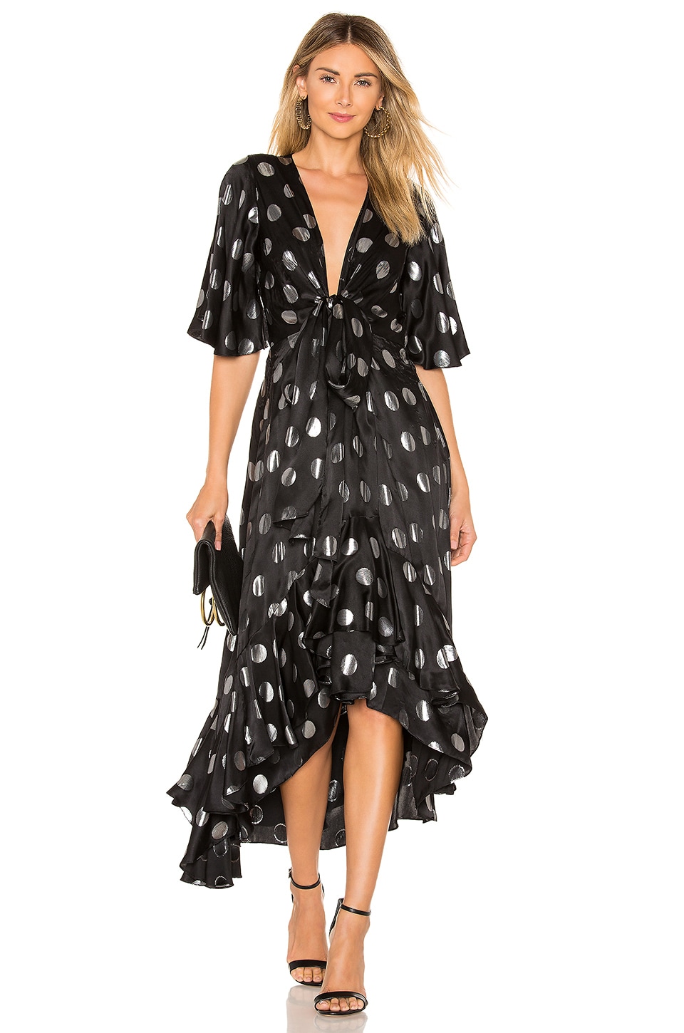 black and silver midi dress