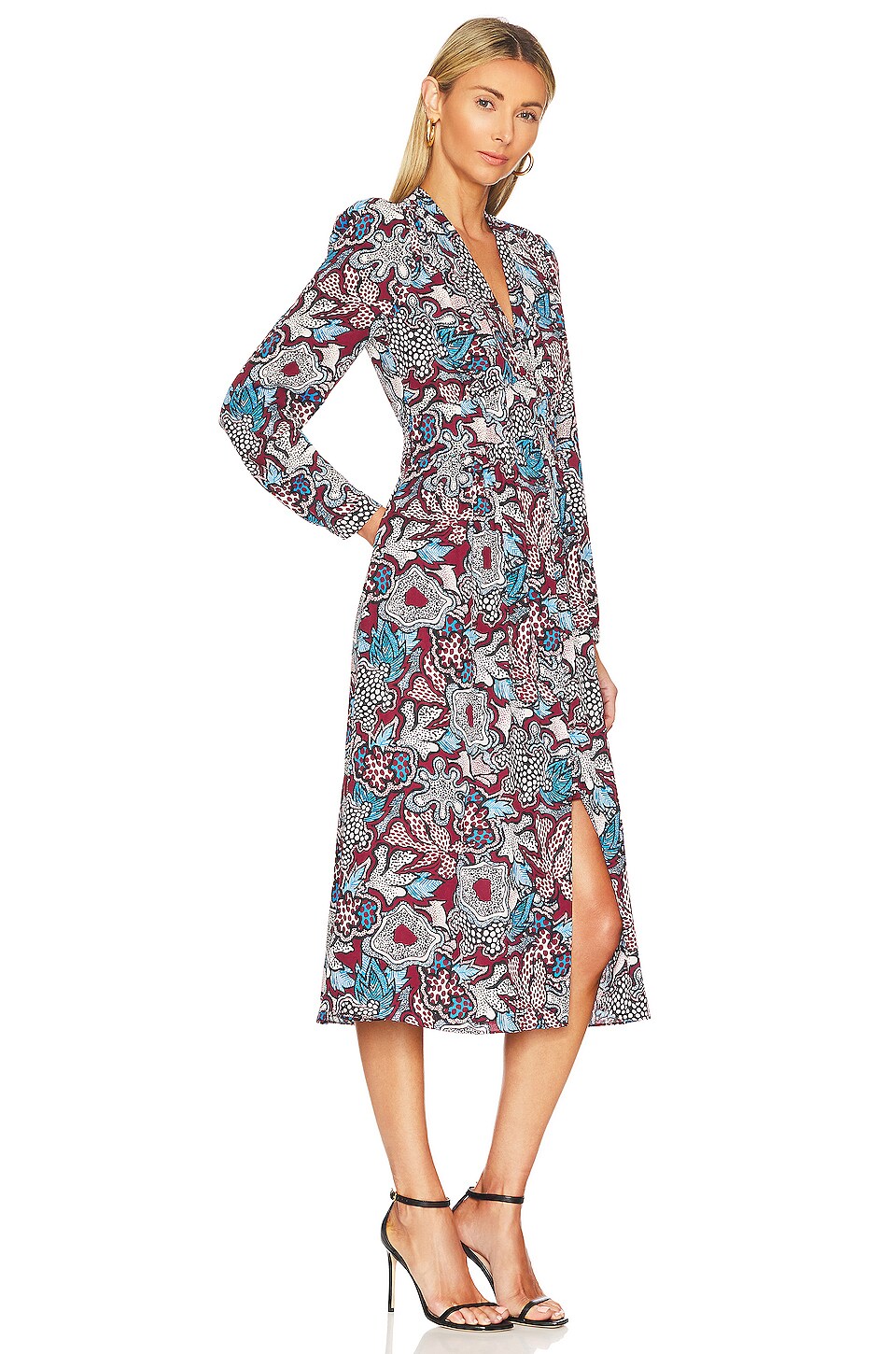 Diane von Furstenberg Erica Midi Dress in Floral Patch & Wine Pink