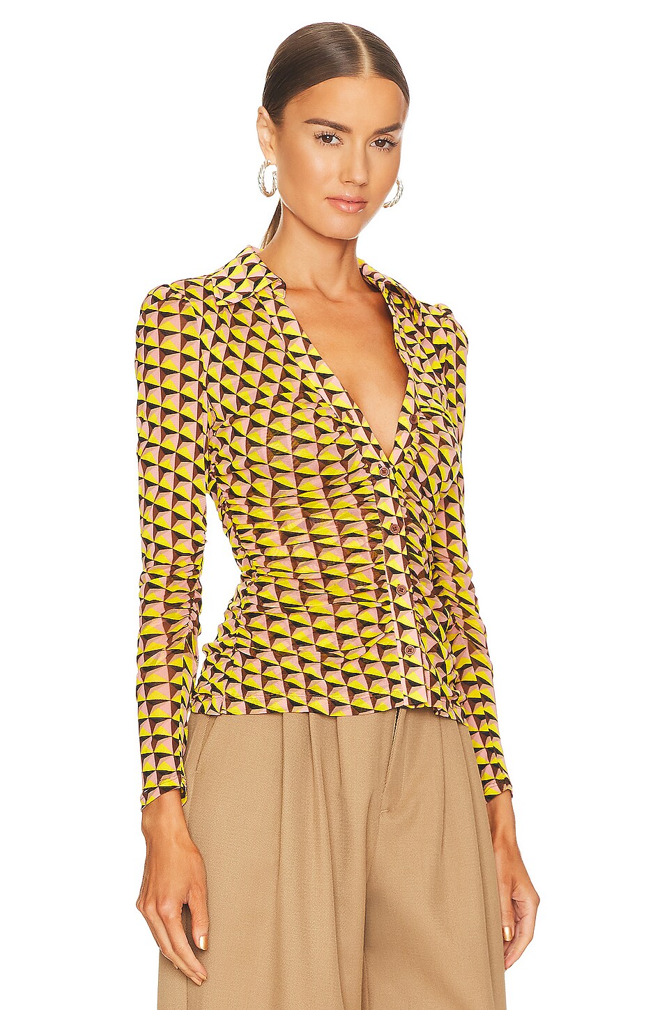Diane von Furstenberg Nathaniel Top in February Geo Yoke Yellow