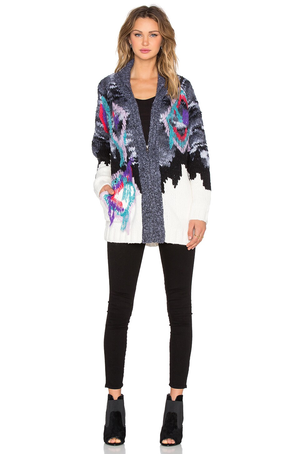 Elizabeth and James Zip Cardigan in White, Black & Grey