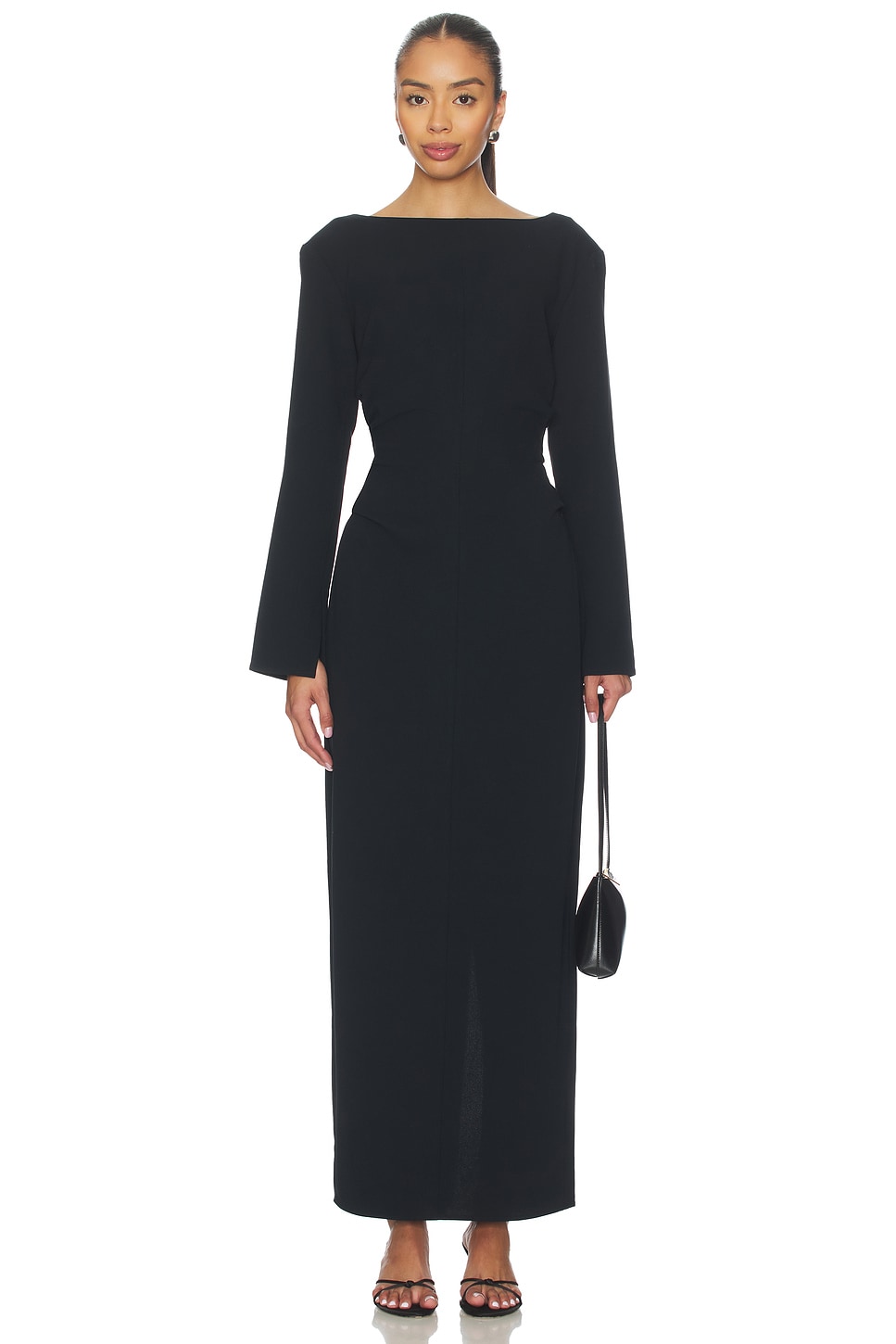 Eaves Norna Polished Crepe Maxi Dress in Black - Size S
