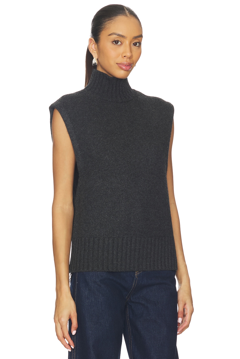EAVES Lynnda Knit Mock Neck Shell in Graphite | REVOLVE