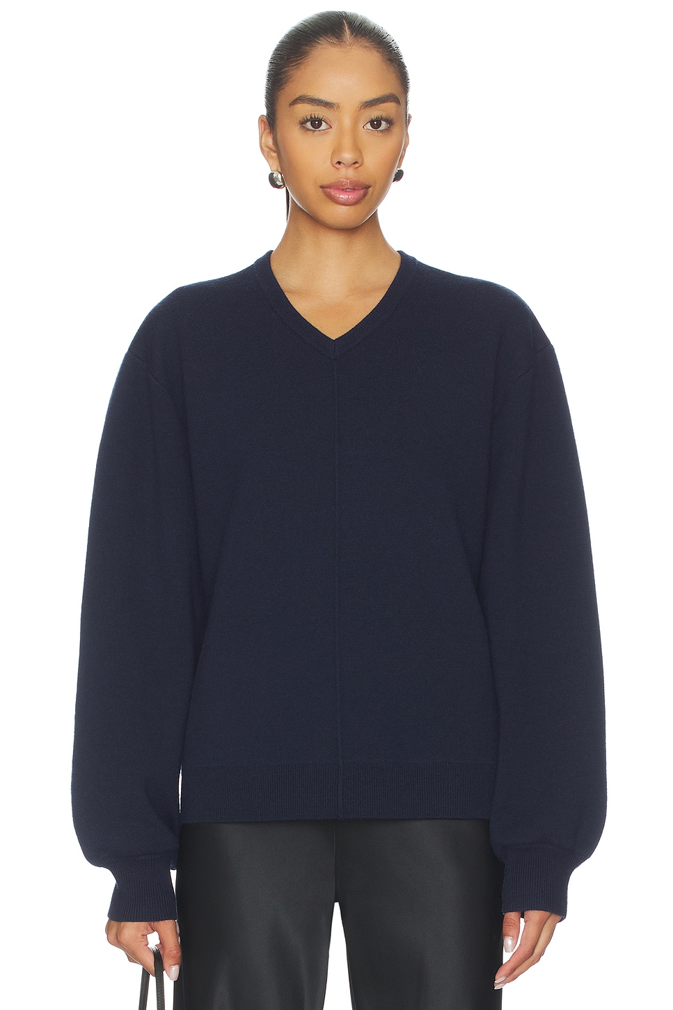 EAVES Zooey Double Faced V-neck Sweater in Navy | REVOLVE