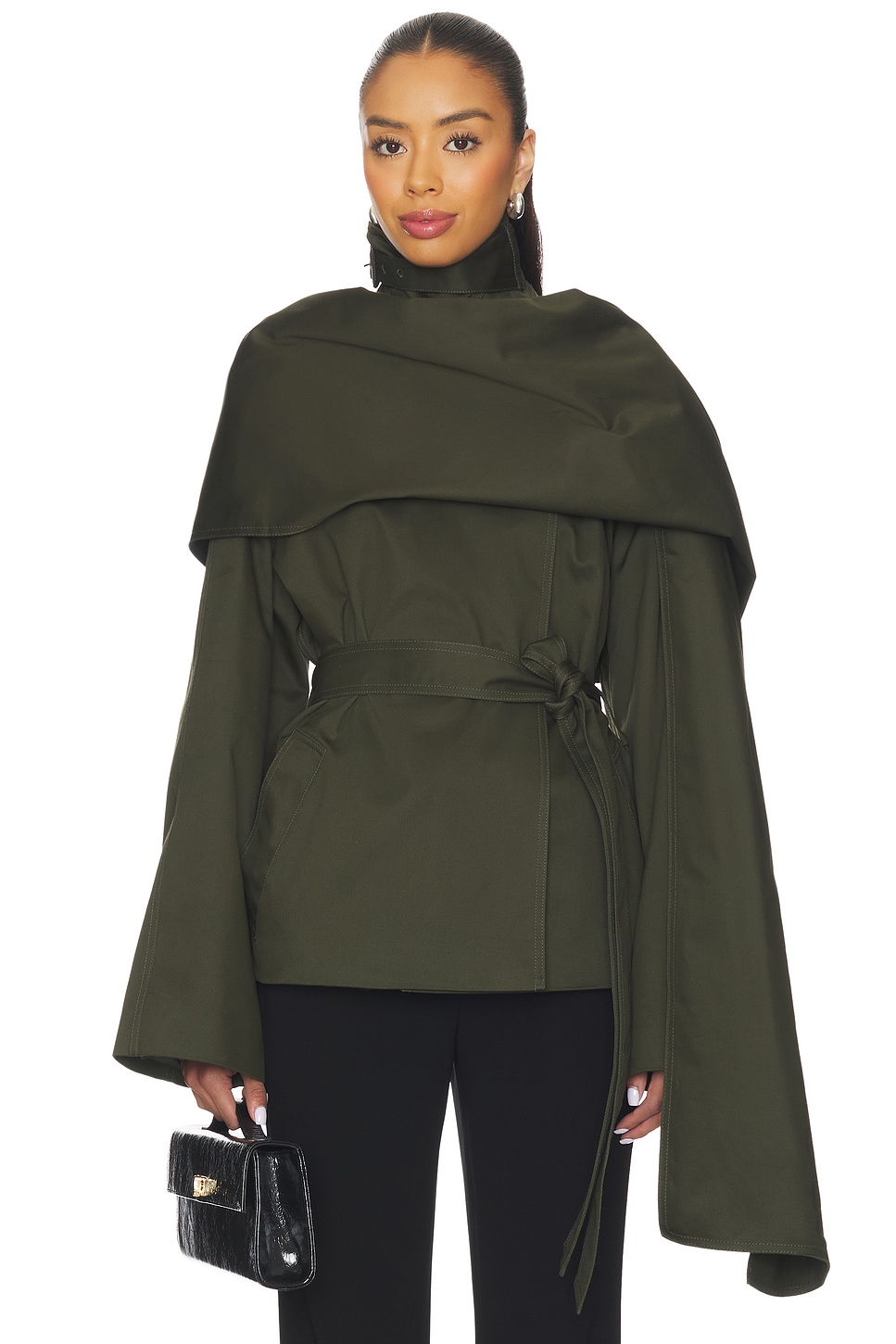 EAVES Yuna Crop Trench in Hunter Green REVOLVE