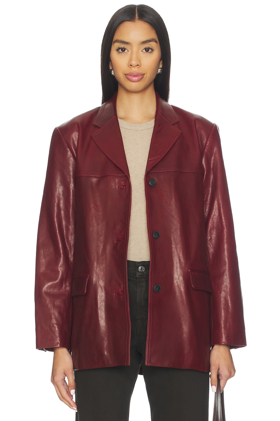 EAVES x Coco Aroa Leather Blazer Jacket in Beet Red | REVOLVE
