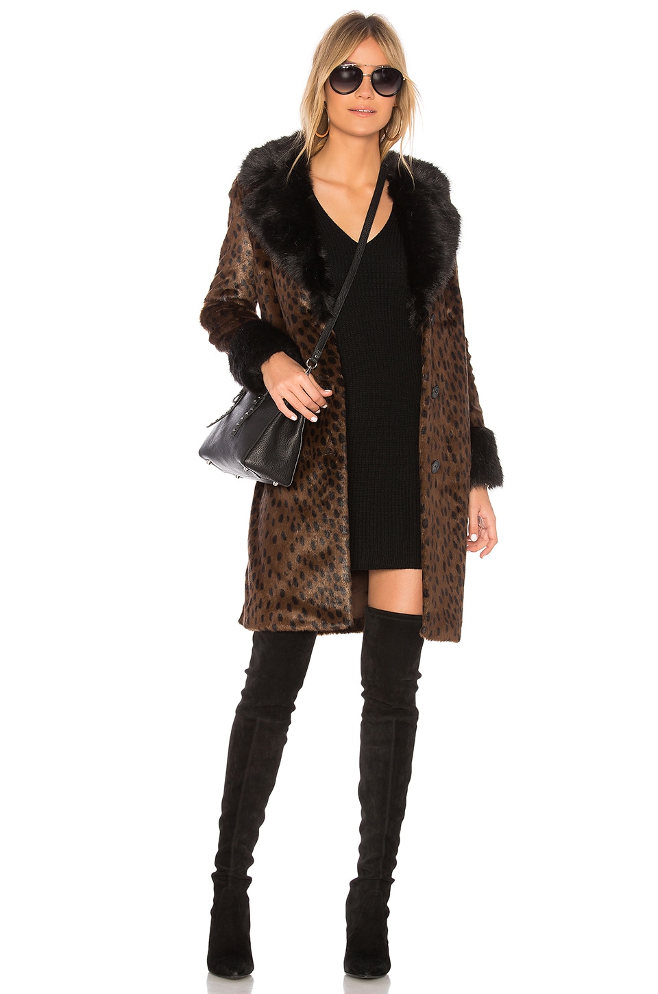 EAVES x REVOLVE Emmie Faux Fur Coat in Dark Cheetah & Black | REVOLVE