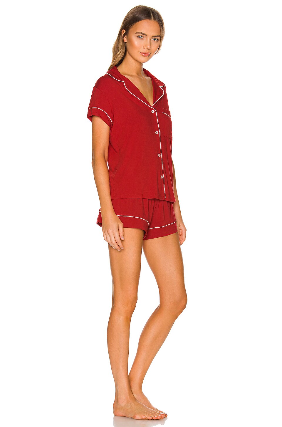 eberjey Gisele The Short PJ Set Ribbon in Haute Red & Ivory