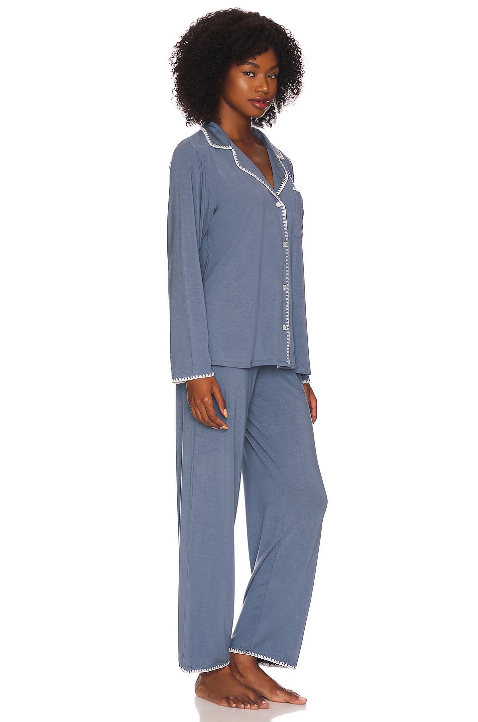 eberjey The Whip Stitch Long PJ Set in Coastal Blue