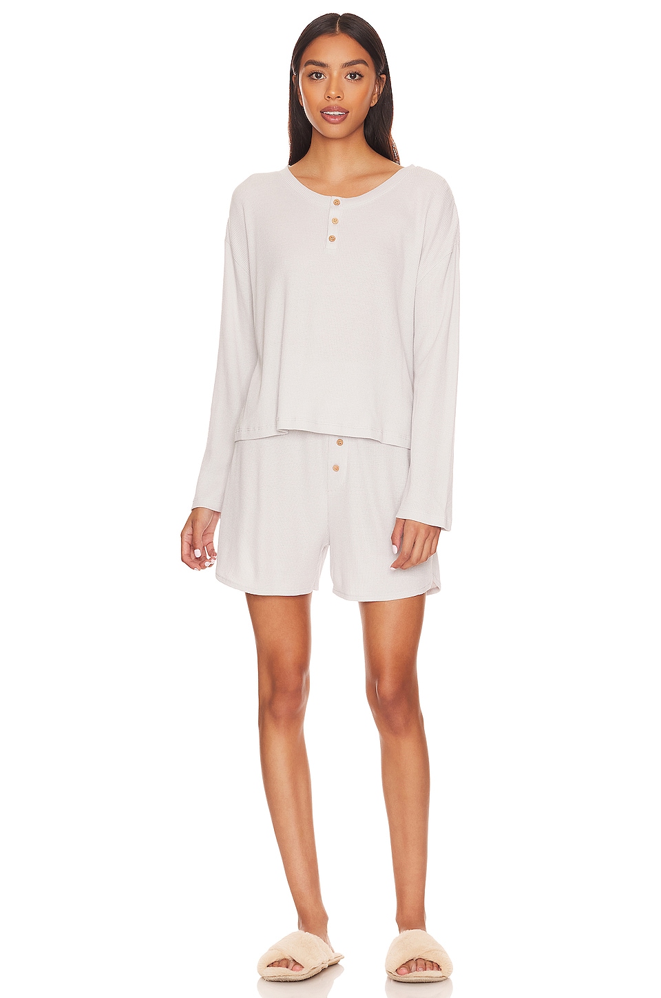 eberjey Cozy Waffle Short Pajama Set in Grey Stone REVOLVE