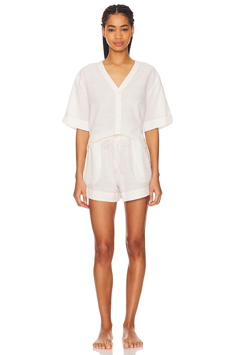 eberjey Short Sleeve Top & Short Set in Ivory & Canyon Sunset | REVOLVE