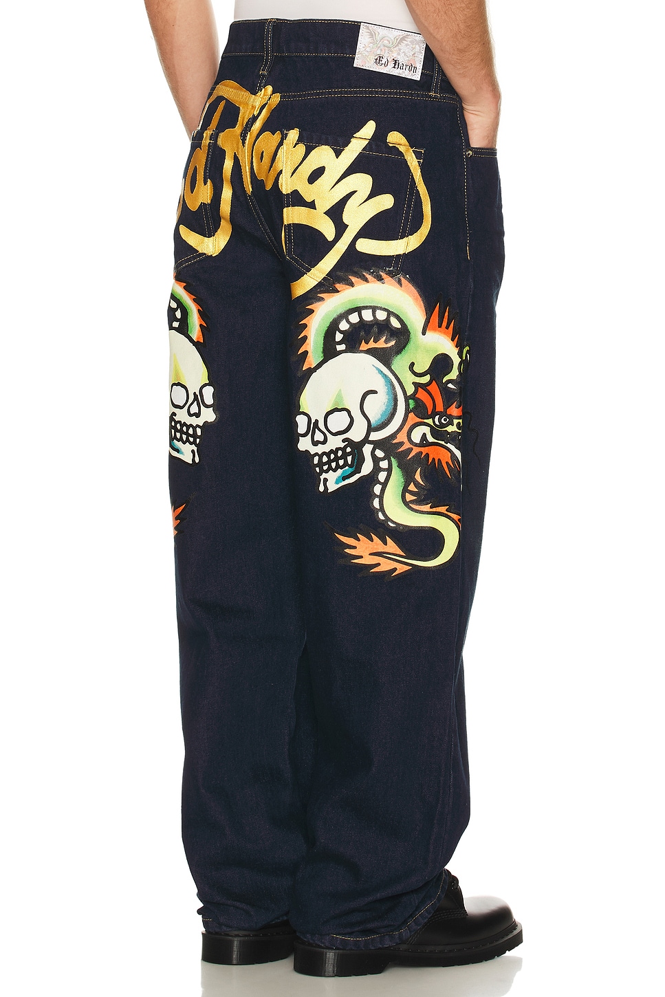 Ed Hardy Dragons Selvage Baggy Denim Pants in Dark Denim | REVOLVE