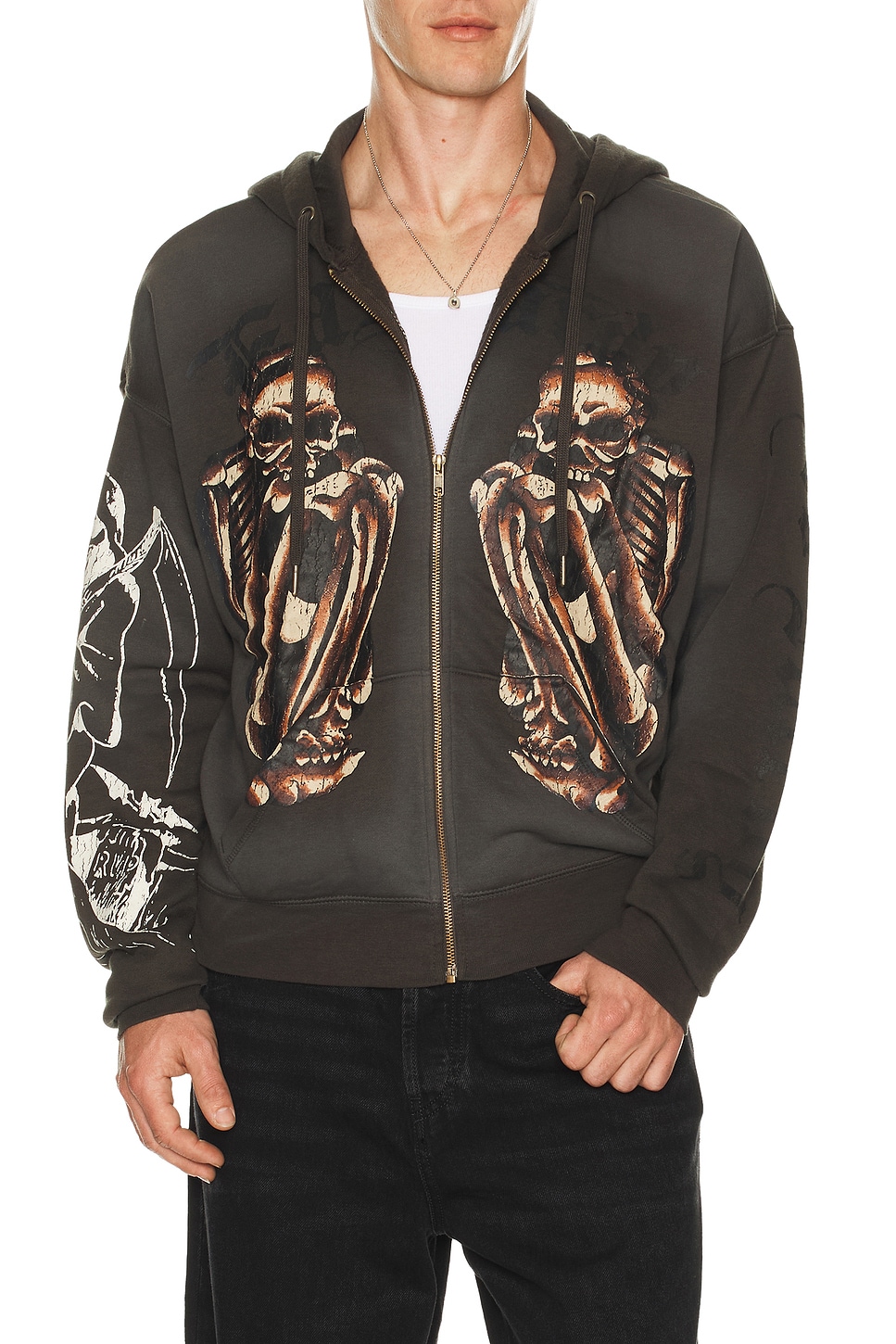 Ed Hardy Skeles Boxy Zip Hoodie in Sunfade Grey | REVOLVE