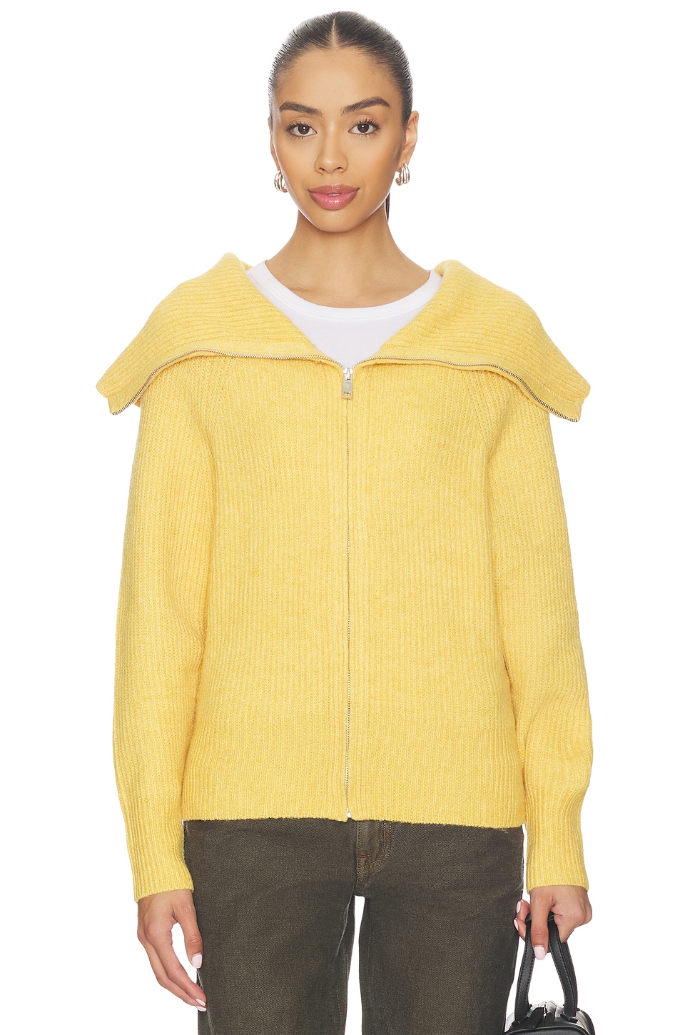 む*み様 eyden ニットパーカー　YELLOW CHEDDAR Elodie the Label Leigh Zipup Sweater in Mustard | REVOLVE