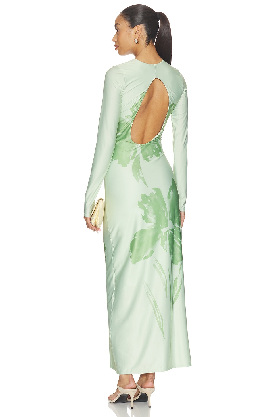 green floral long sleeve maxi dress Women's Green Floral Devore Long Sleeve Maxi Dress
