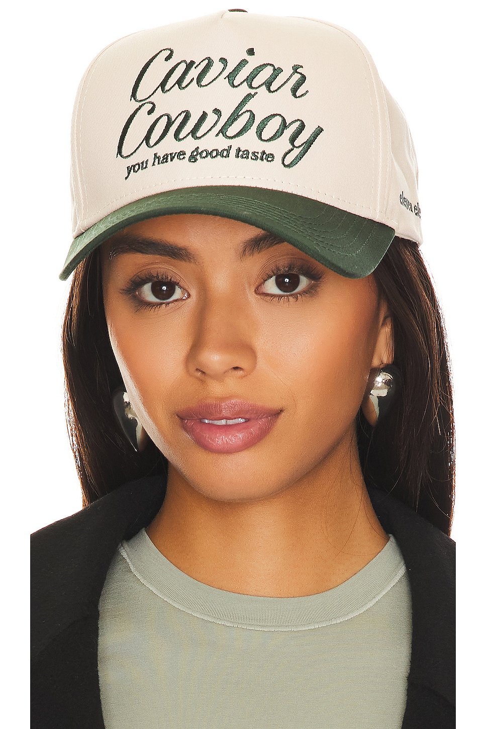 Image 1 of Caviar Cowboy Cap in Beige & Forest Green