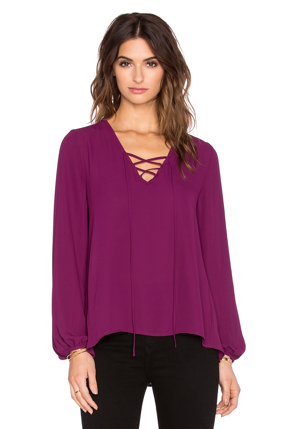 Eight Sixty Lace Up Blouse in Plum Noir | REVOLVE