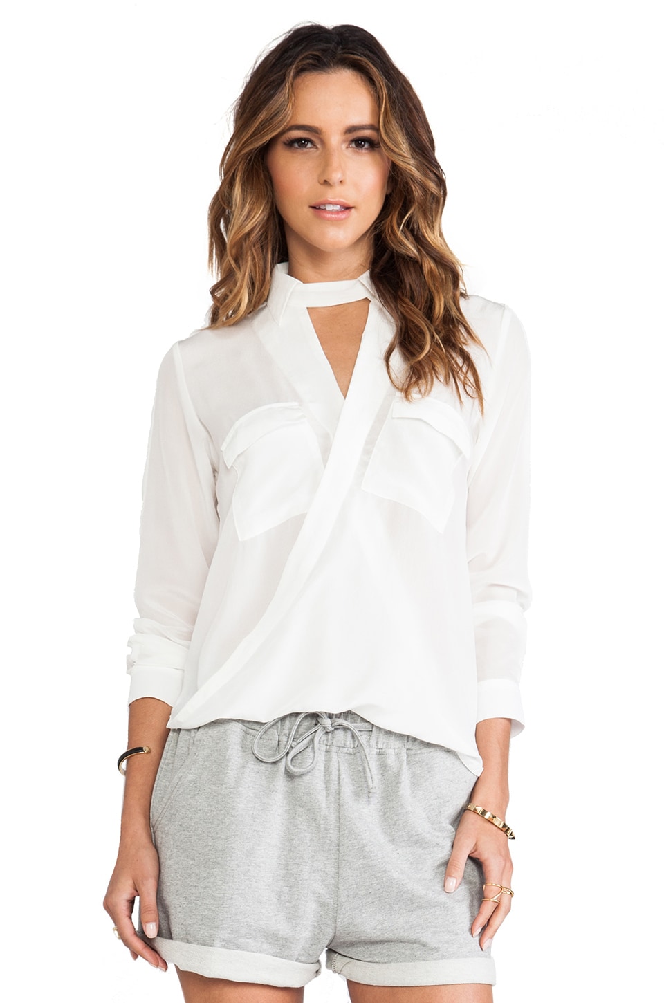 Elliott Label Cross Over Shirt in White | REVOLVE