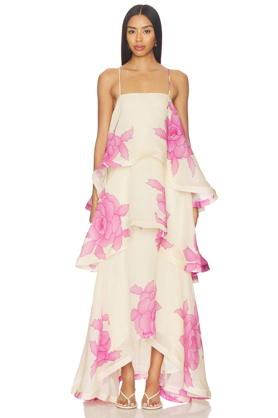 ELLIATT Rova Tiered Gown in Cream & Pink | REVOLVE