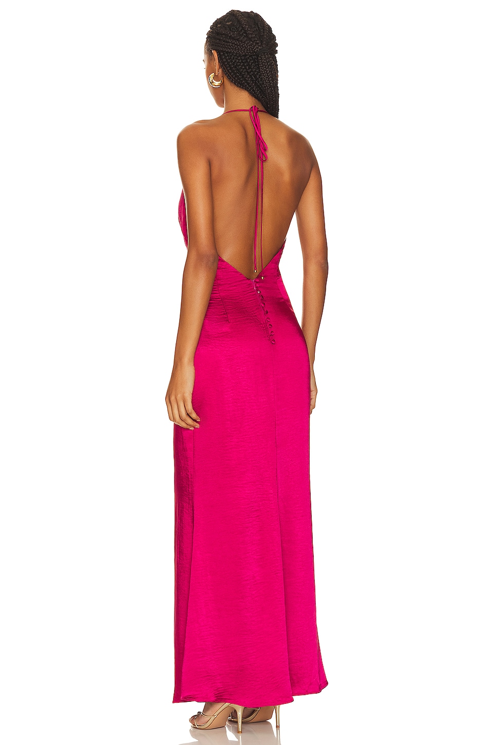 strapless open back dress Sultry Status High Slit Ruched Bodycon Midi Dress