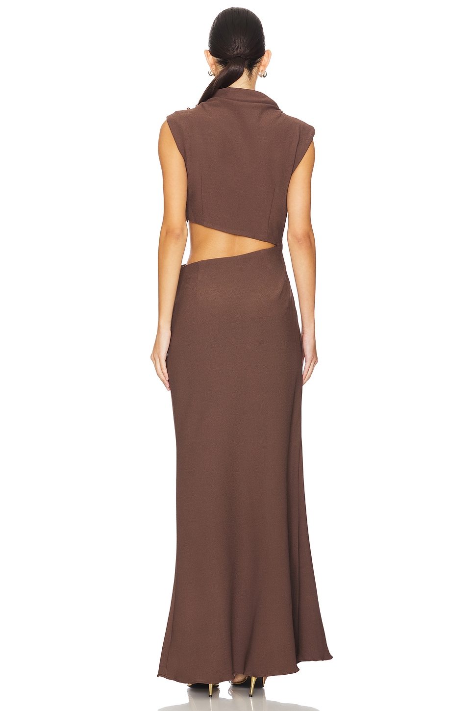 dark brown evening dress Cowl-V-Neck Long Faux-Wrap Prom Dress