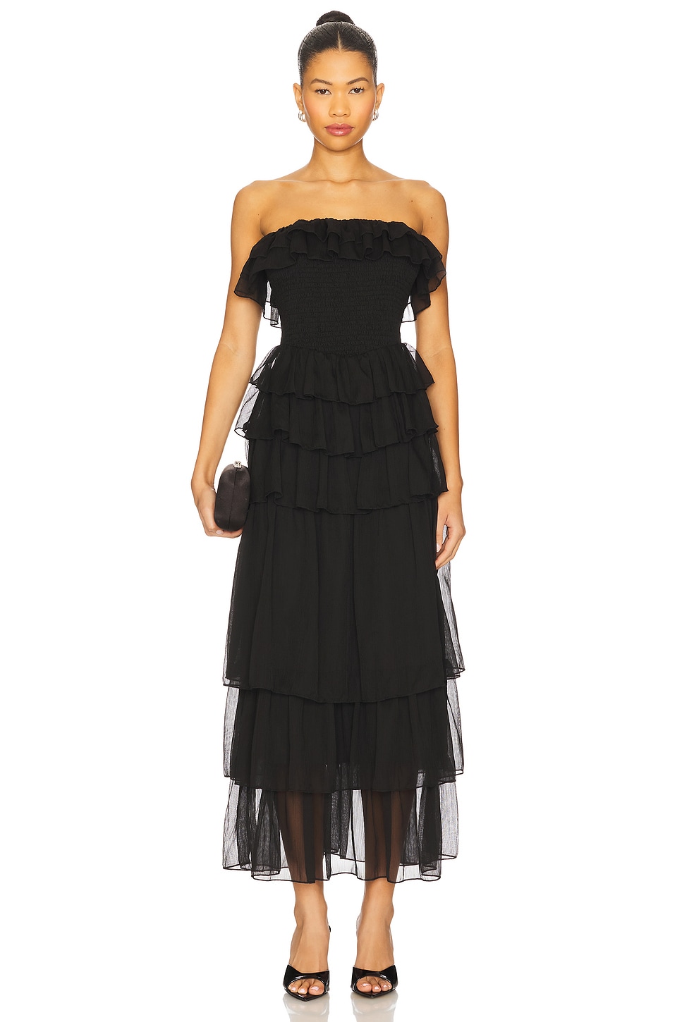 high low maxi dress for wedding Elysée Lace Bustier Tulle High Low Maxi Dress M