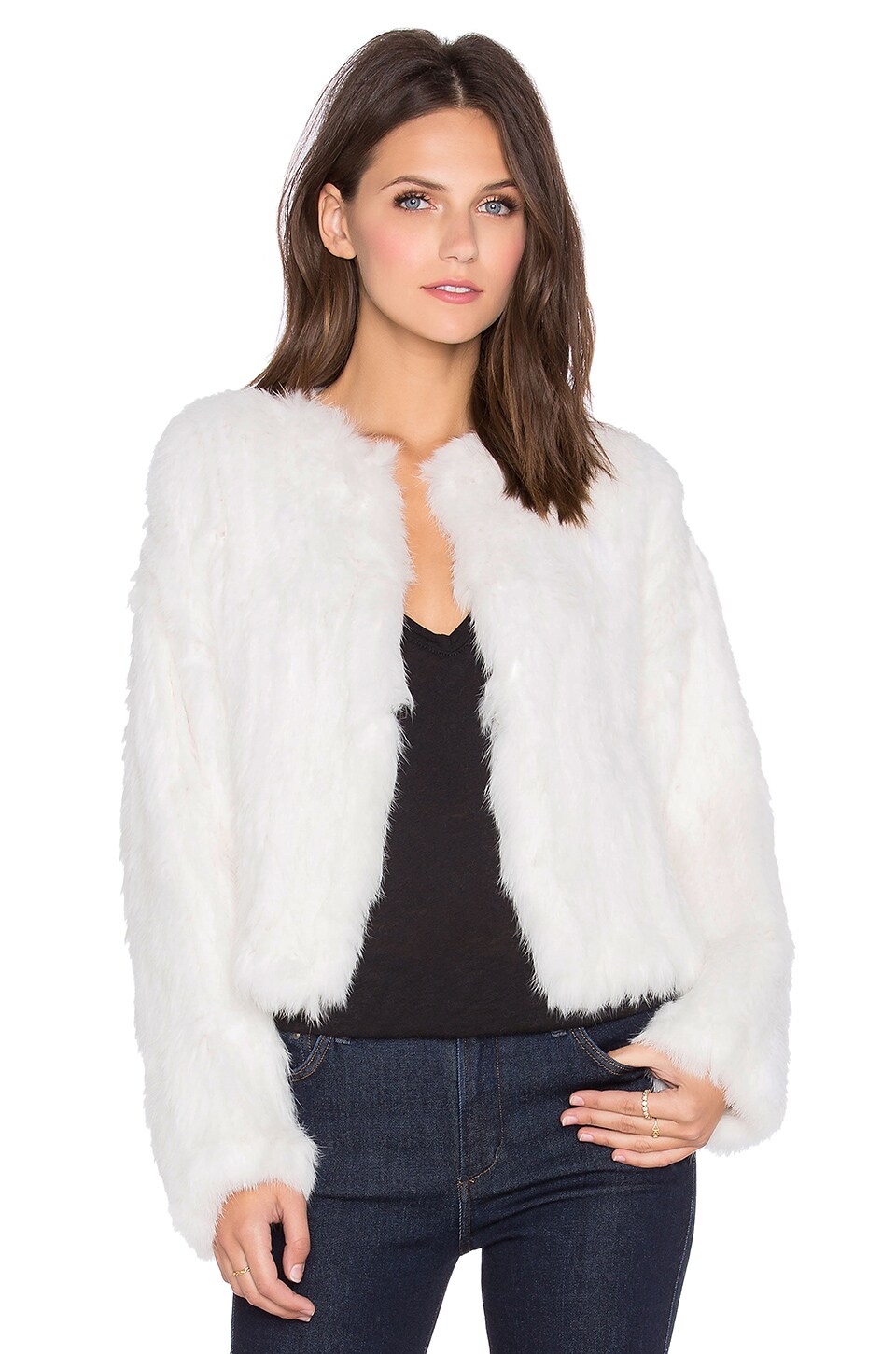 ELLIATT Moment Rabbit Fur Jacket in White | REVOLVE