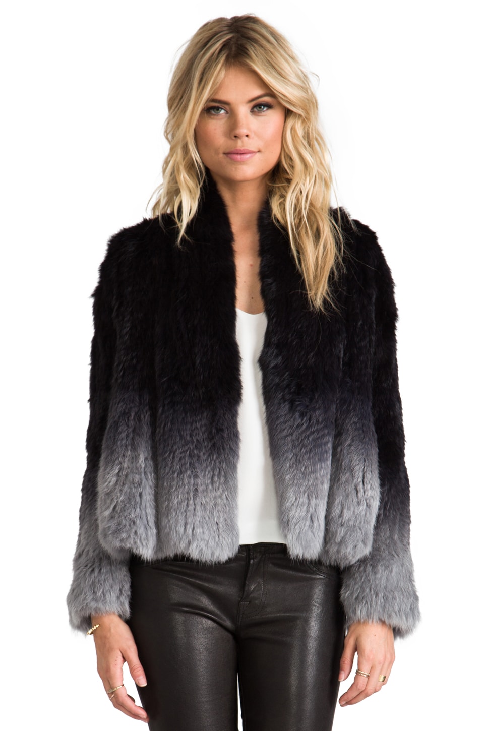 ELLIATT Angel Rabbit Fur Jacket in Grey Dip Dye | REVOLVE