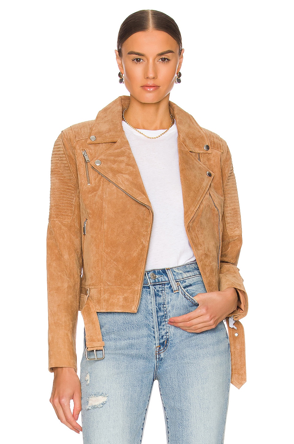 Ena Pelly Classic Suede Biker Jacket in Tan Suede | REVOLVE