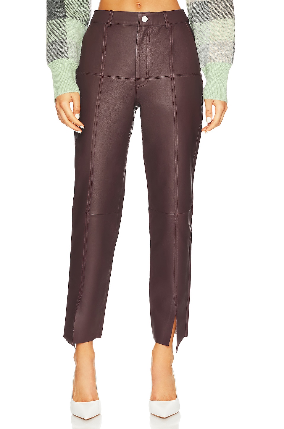 Ena Pelly Blair Seamed Leather Pant in Fig | REVOLVE