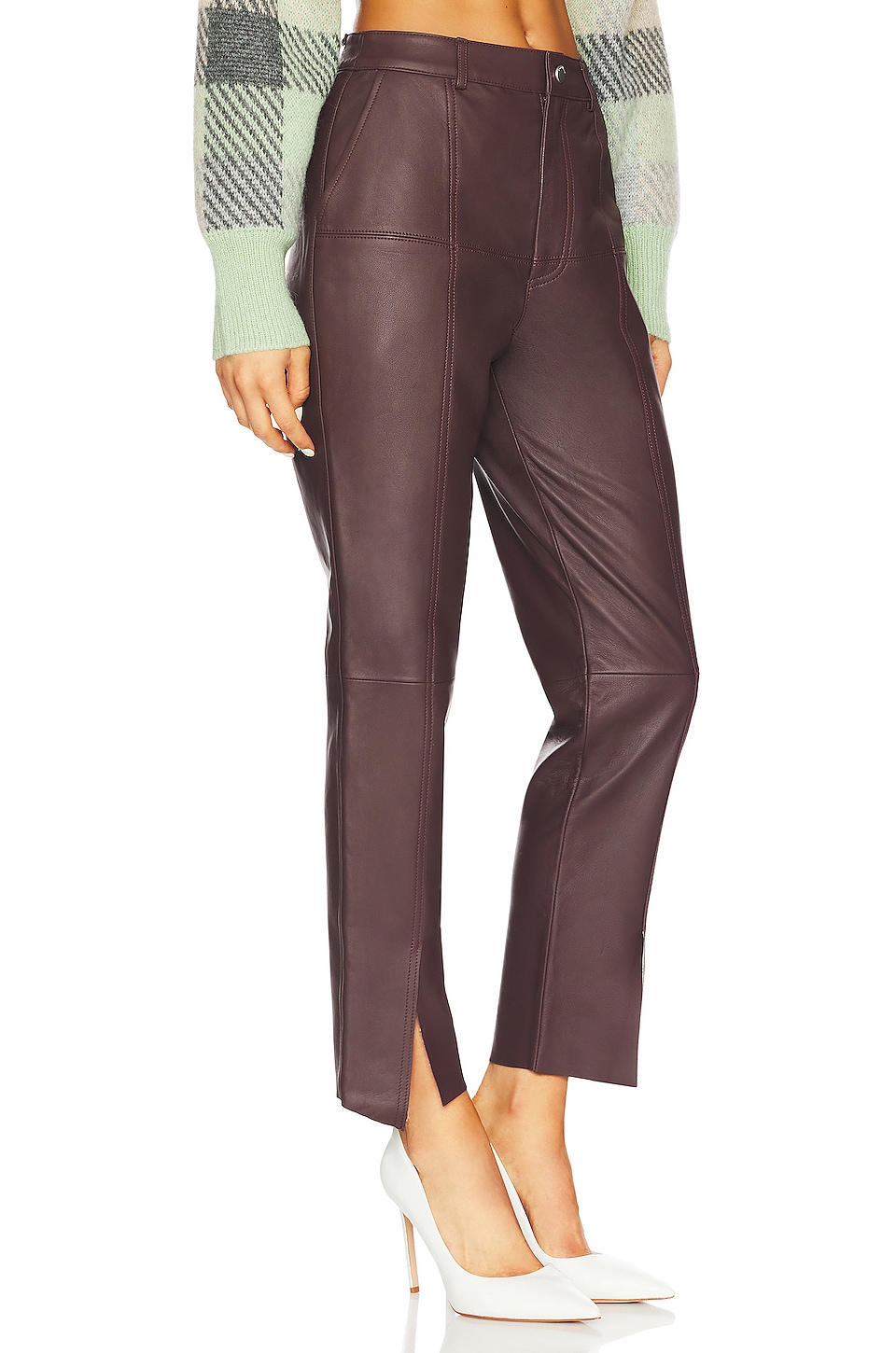 Ena Pelly Blair Seamed Leather Pant in Fig
