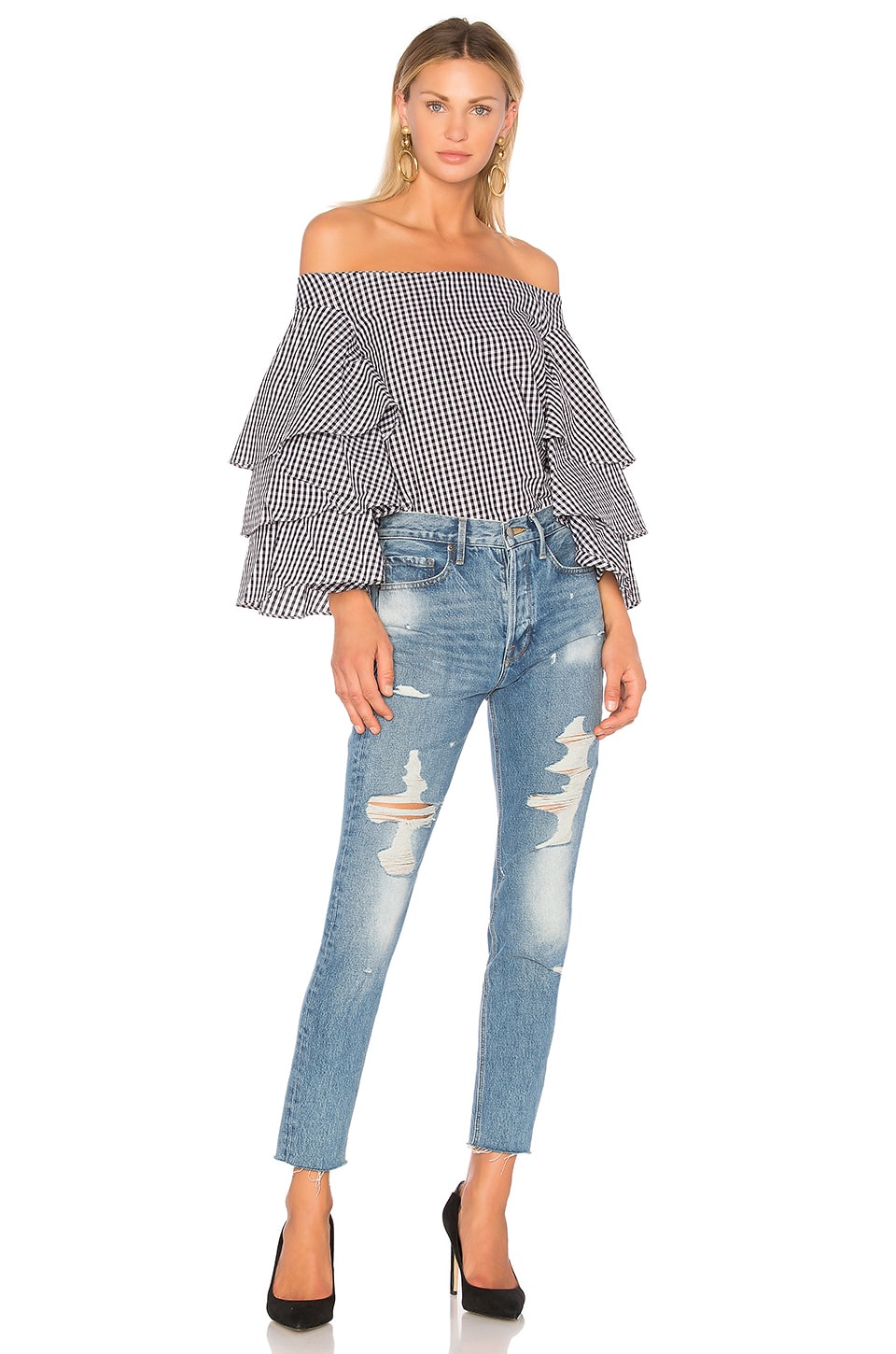 Endless Rose X Revolve Tiered Top, Black Gingham 