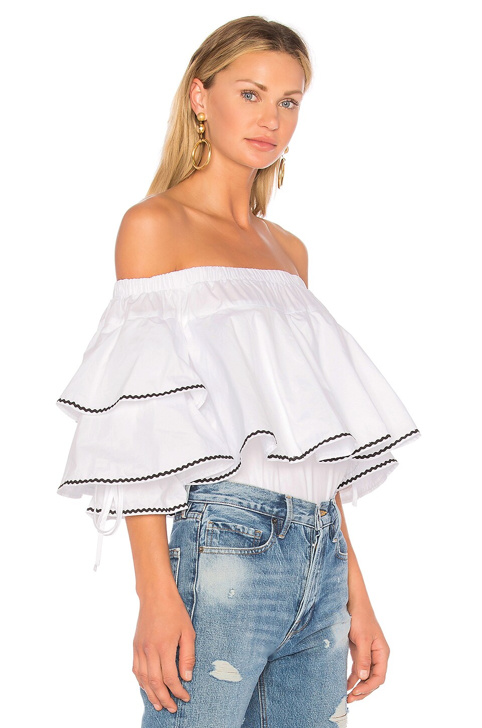 Endless Rose Ruffle Trim Off Shoulder Top in White